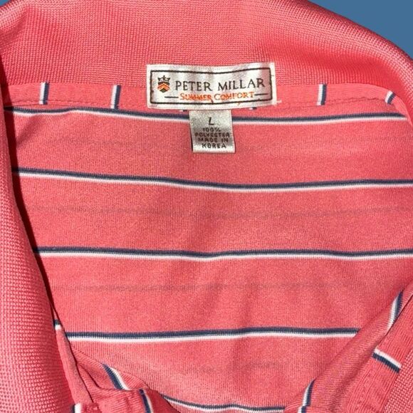 Peter Millar Summer Comfort Pink Stripe Golf Polo Size Medium #52 - Picture 4 of 6